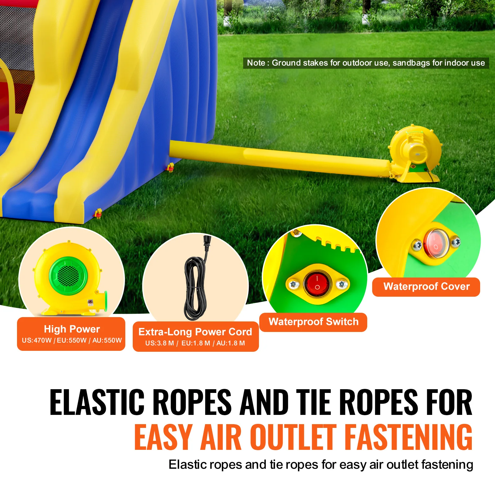 VEVOR Inflatable Bounce House Outdoor High Quality Playhouse Trampoline Jumping Bouncer with Blower Slide and Storage Bag Castle 5