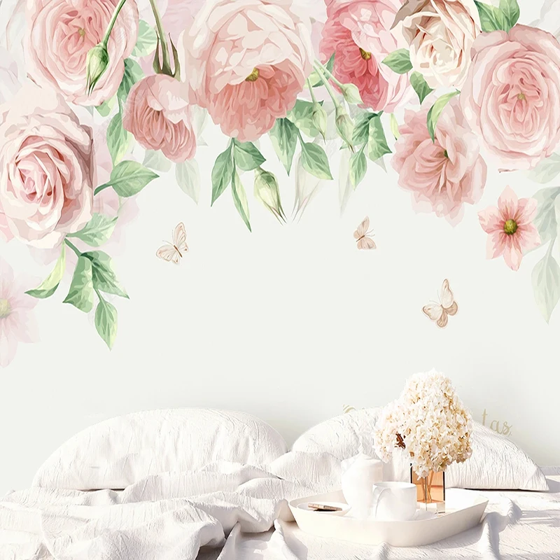 

Custom Photo Wallpaper Hand-painted Nordic Fresh Garden Rose Flowers Background Wall Decor Mural Papel De Parede Home Décor Art