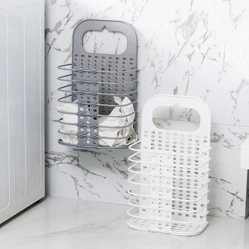

Folding Plastic - Bathroom Laundry Storage Wall-Mounted Dirty Clothes Basket