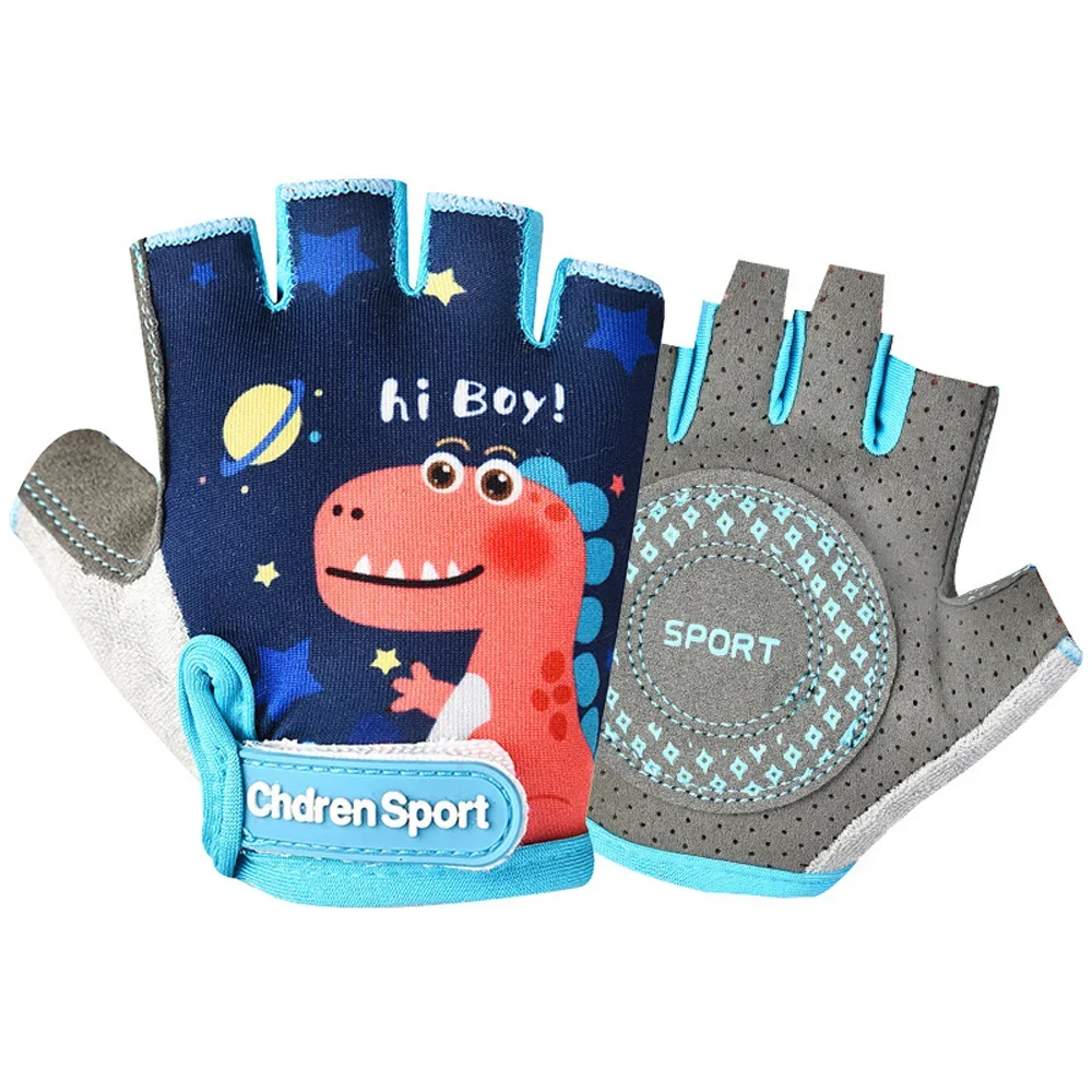 Children Half Finger Gloves Cycling Roller Skating Scooter Kawaii Unicorn Dinosaur
