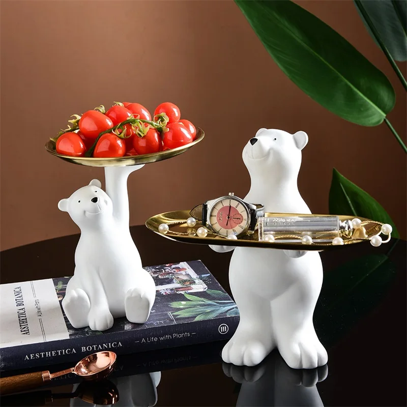 

Lovely Polar Bear Key Organizer Tray Decorative Waiter Figurine Watch Serving Dish Everyday Desktop Houseware Ornament Craft