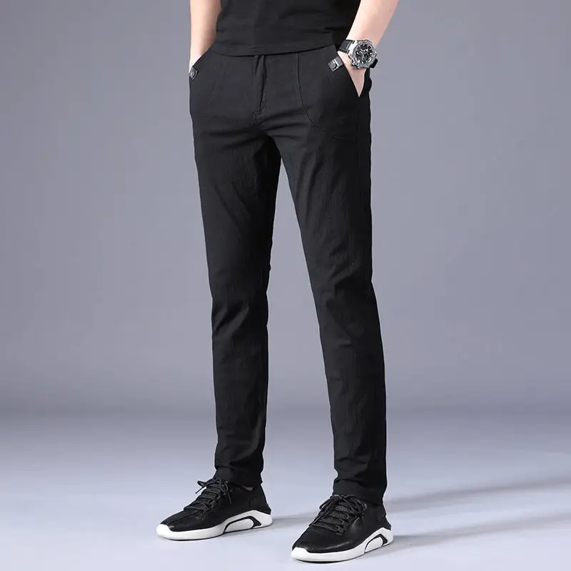 Summer Elegant Fashion Harajuku Slim Fit Trousers Loose All Match Sport Casual Pants Solid Pockets Thin Style Straight Leg Pants