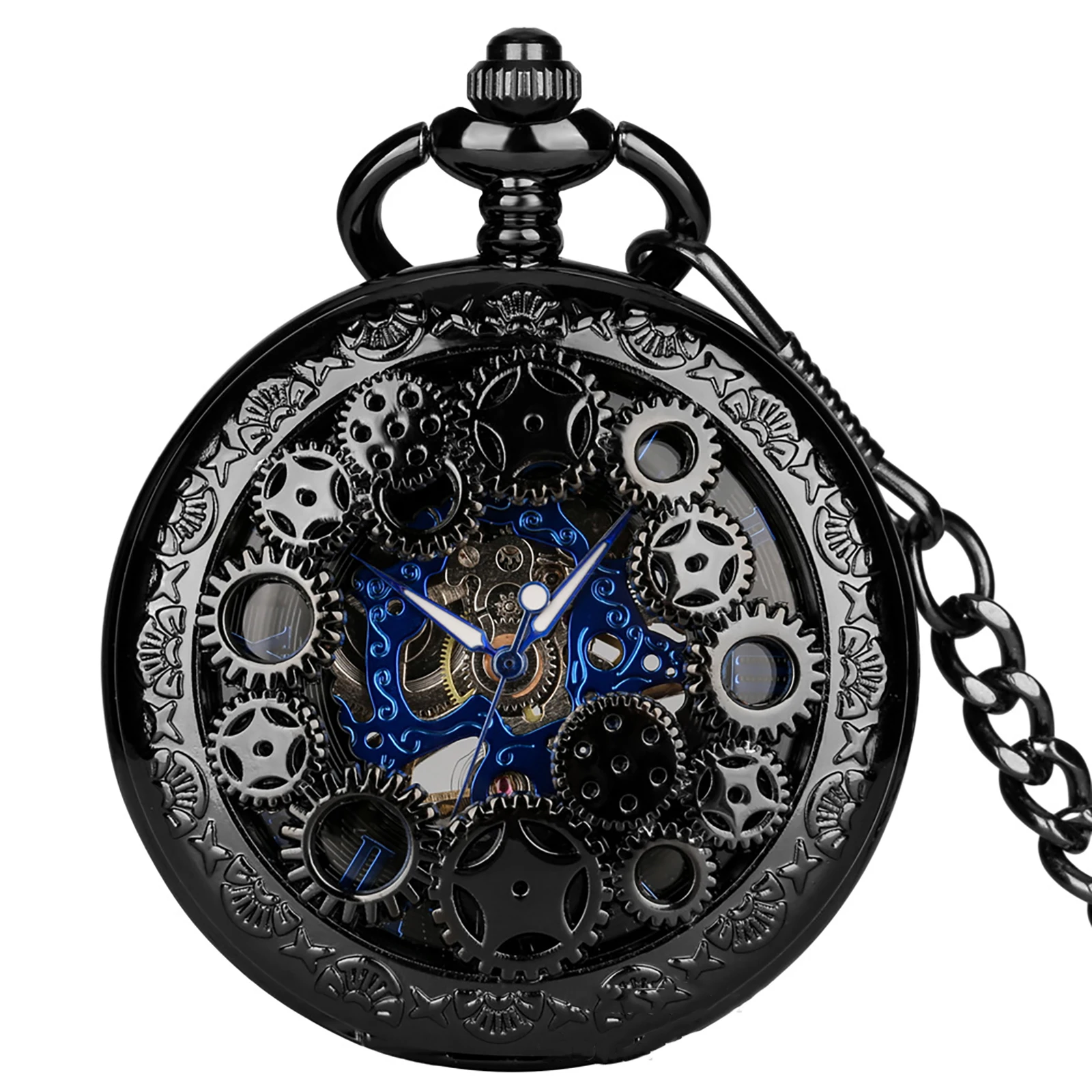 

Men's Women's Mechanical Watch Creative Hollow Roman Numerals Pocket Watch Vintage Steampunk Skeleton Clock With Fob Chain