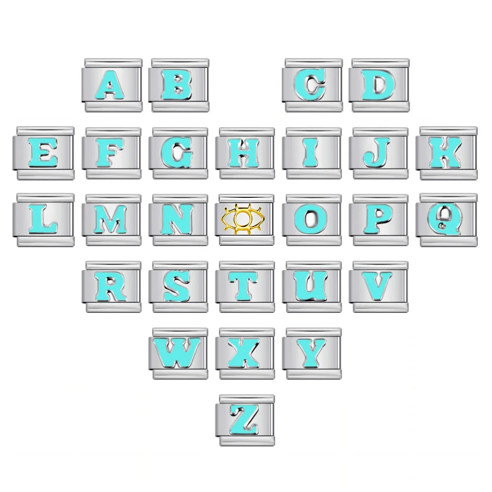 GEMOSA Himmelblau 26-englische Buchstaben A-Z Italienisch ​ Charms Links passen zu 9 mm Edelstahl-Schmuckperlen zur Herstellung von DIY-Armbändern – Detail 2