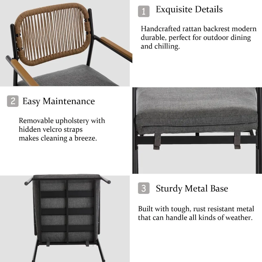 Wicker Outdoor Dining Set for 6, Upholstered 7 Piece Patio Dining Set with Armrests, Modern Outdoor Dining Table Sets 5
