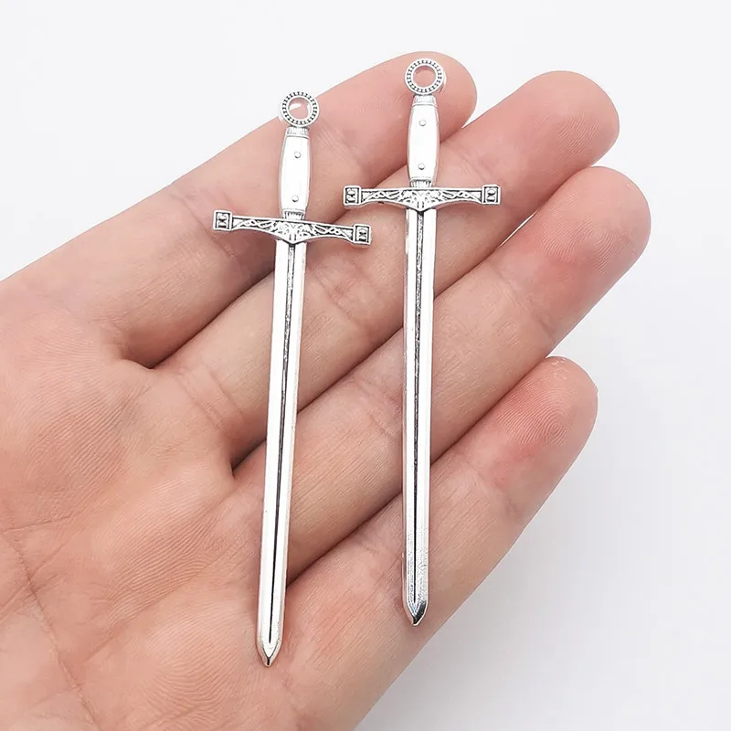 4PCS 85*24mm Alloy Antique Silver Color Knight Sword Charms Pendant