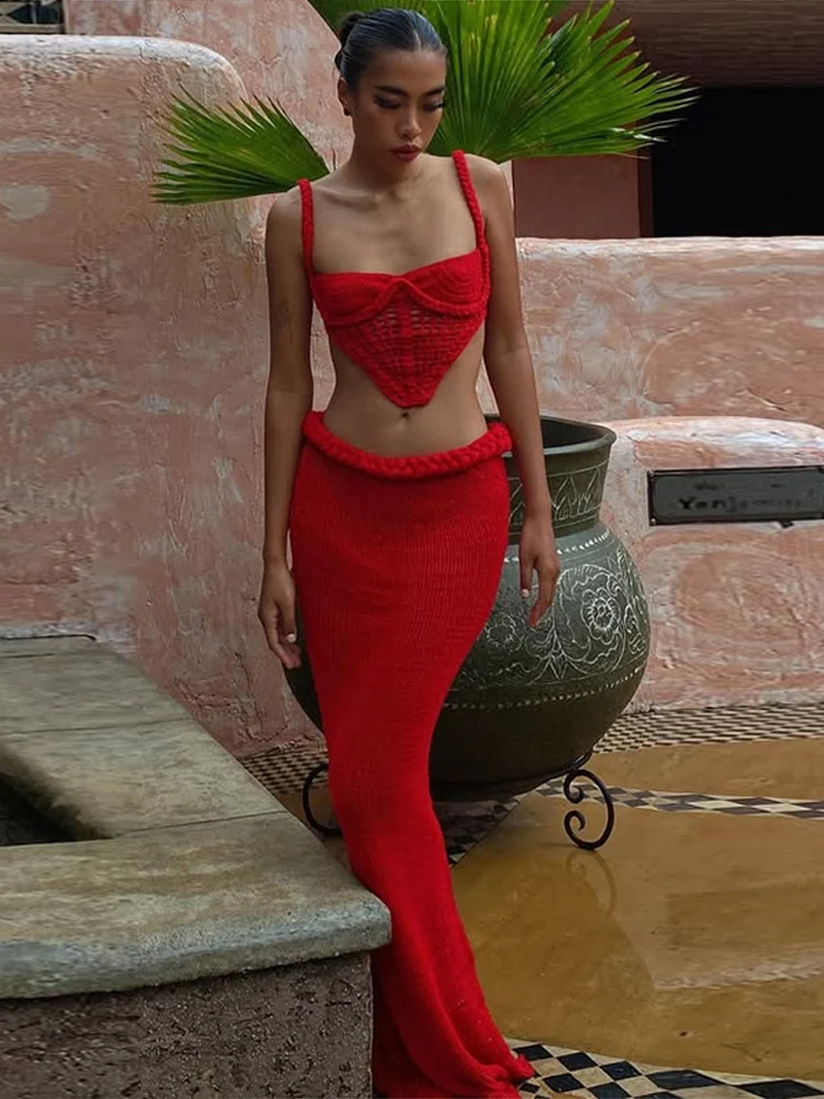 Women's Set with Crop Top and Pants – Fitted Long Sleeve – High Waist – Flared Legs – Decorated main image 0