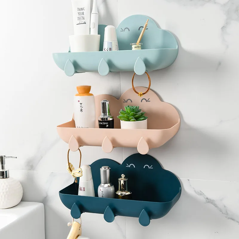 Wall Mounted Storage Rack Bathroom Shelf Perforation-Free Bathroom Kitchen Storage Basket Cosmetic Rack Home Organizer Tool