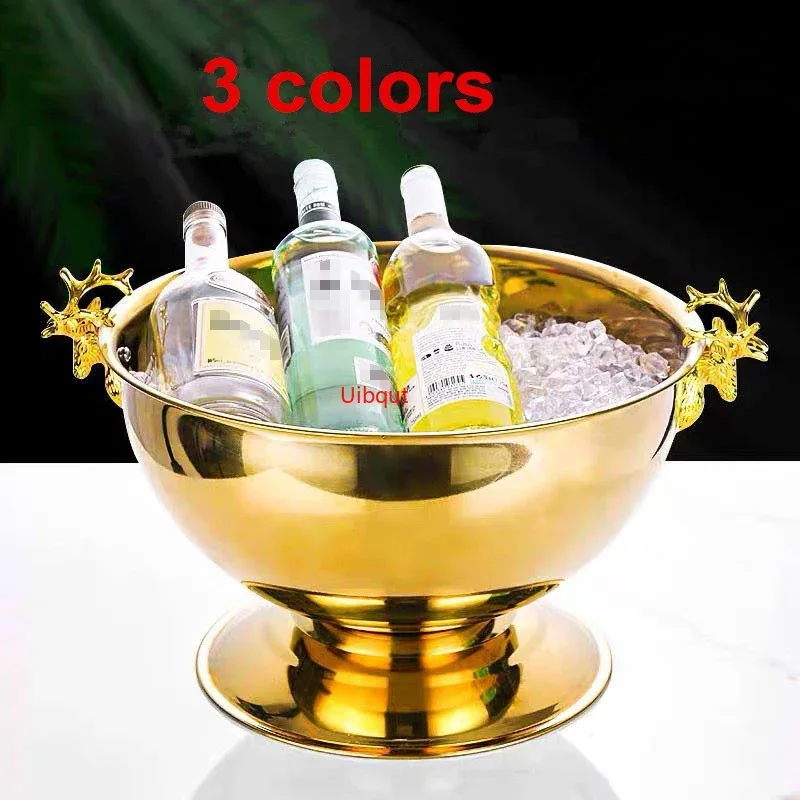 304 stainless steel Deer Head ear GOLD SILVER big ICE BUCKET BOWL CHAMPAGNE Large champagne bar bucket beer bucket basin