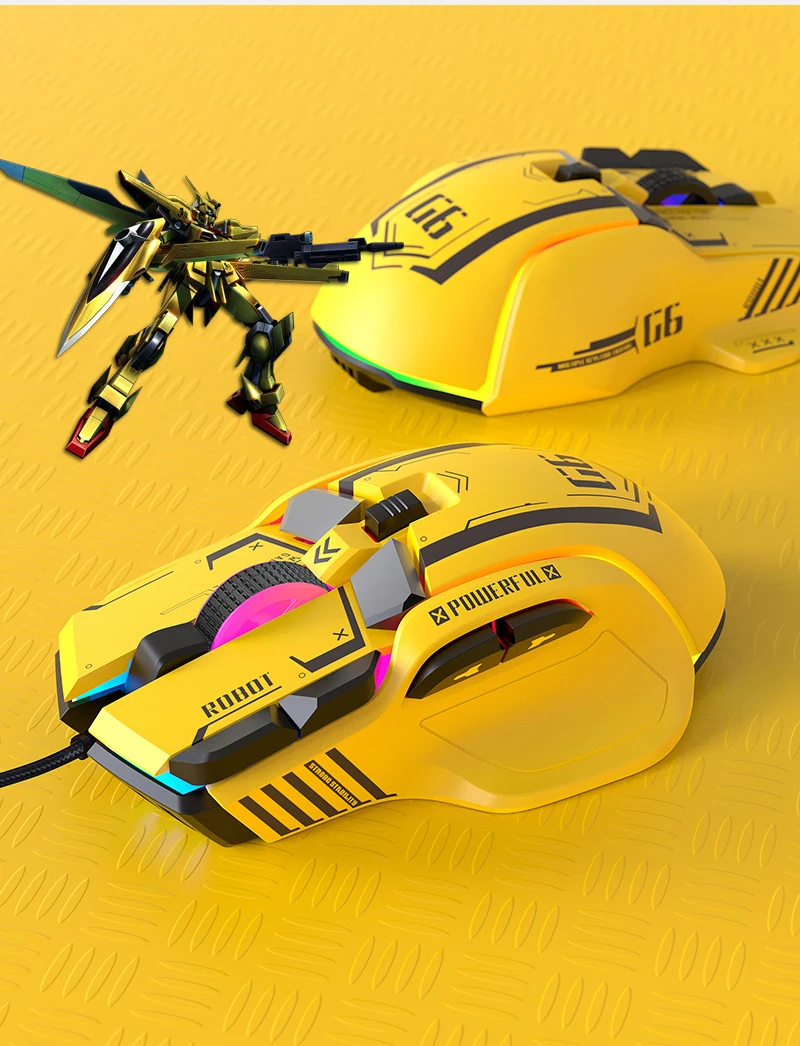 Gundam Bumblebee Mechanical Wired Mouse Transfor Mecha RGB Light