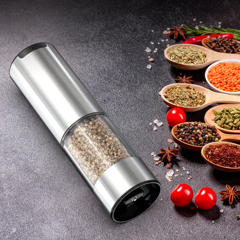 Rechargeable Electric Salt and Pepper Grinder Set Stainless Steel Automatic Pepper Mill Large Capacity Container Adjustable