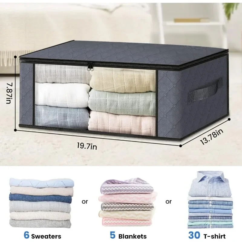 Storage 3-Pack Clothes Organizer Storage Bags Foldable Storage Box with Large Clear Window Sturdy Handles 2