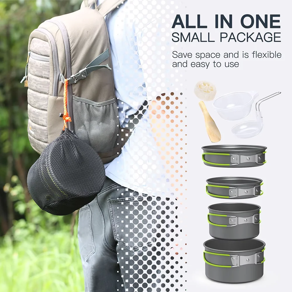Outdoor cooking pot camping utensil set for 2-3 people 4-piece hard aluminum alloy material outdoor combination portable pot set 6