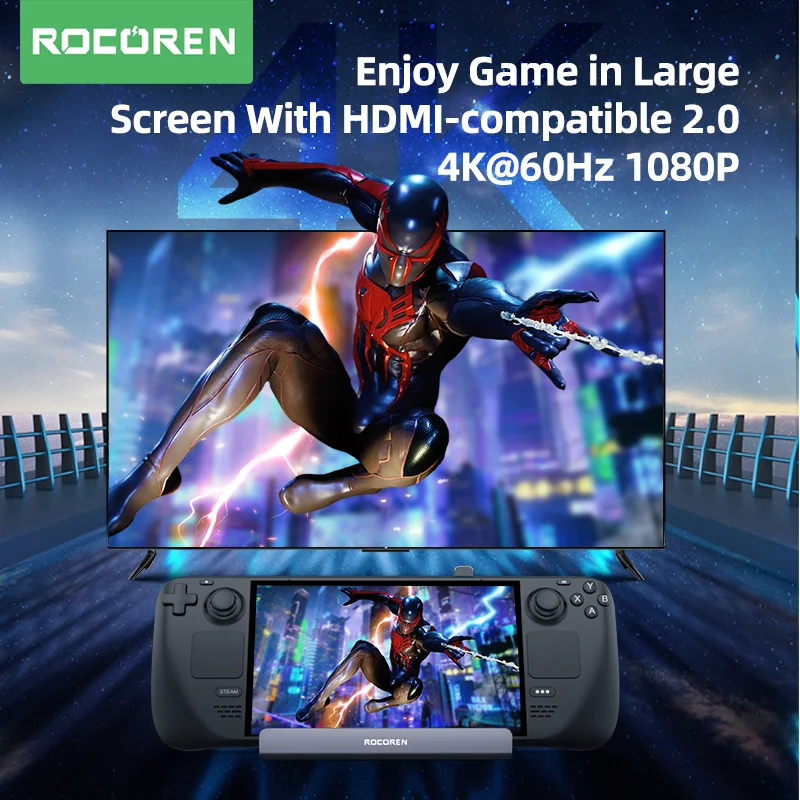 Rocoren Steam Deck Docking Station 6 in 1 USB C Hub HDMI-compatible 4K60Hz RJ45 Dock for SteamDeck Nintendo Switch ASUS Rog Ally