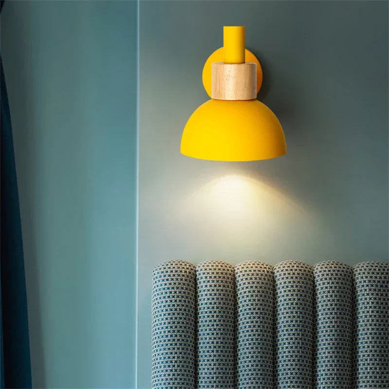 Modern Wall Lamp Nordic Home Decor Wood And Metal Paint Colorful Sconce Light Simple Restaurant Cafe Bar Lustre With Pull Switch