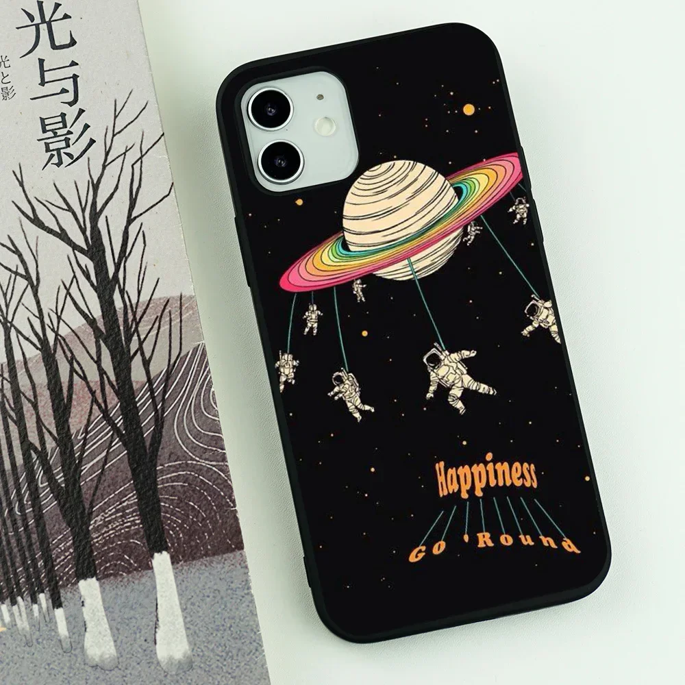 Moon Astronaut Cartoon Black Soft Silicone Phone Case Cover