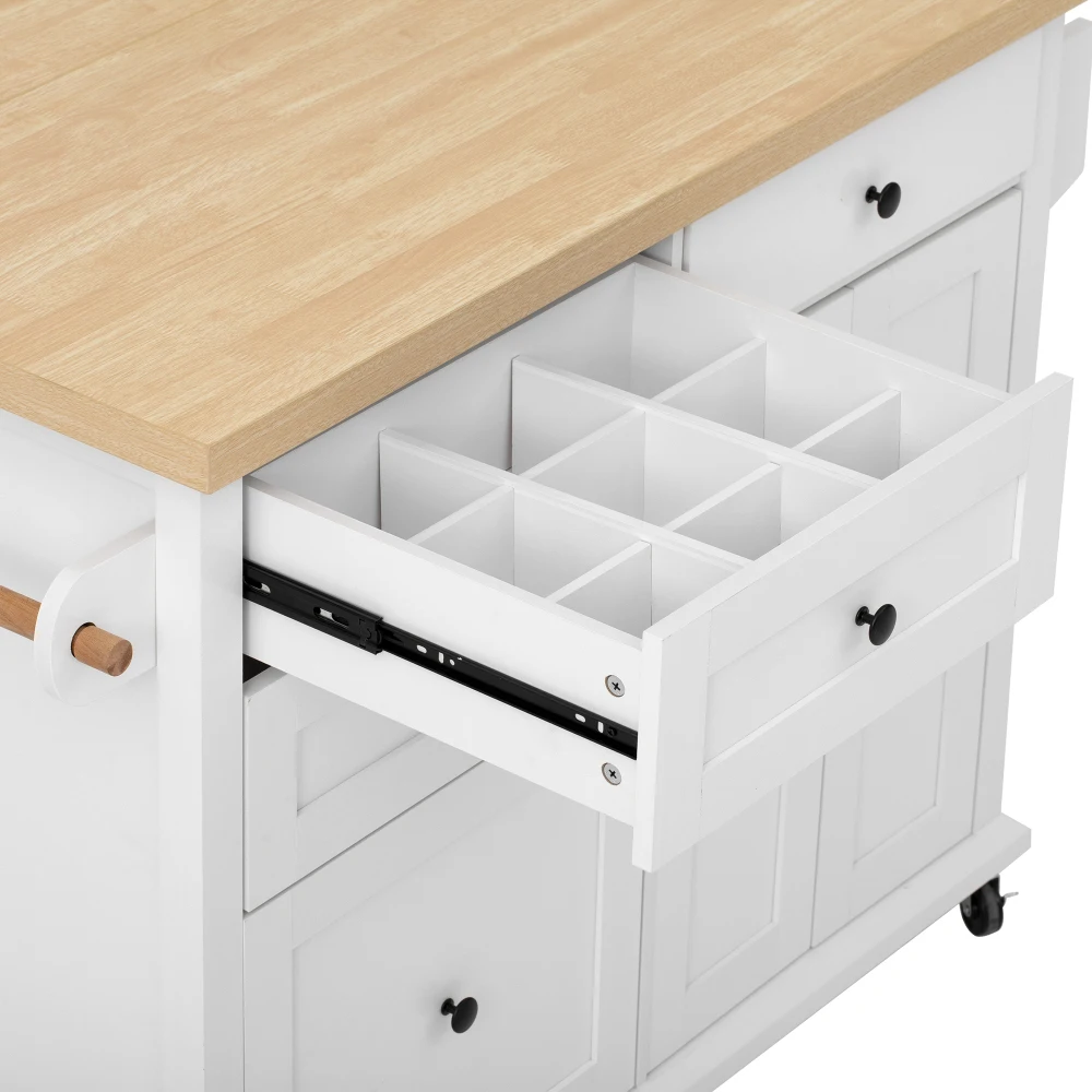Mobile Kücheninsel mit Rollen und ausziehbarem Esstisch, Küchenwagen mit Schubladen, ideal für Küche und Esszimmer – Detail 12