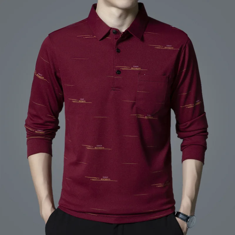 

Новинка весна-осень мужская футболка с карманом и отложным воротником модель 2023 деловая Повседневная Свободная офисная Мужская Роскошная Одежда