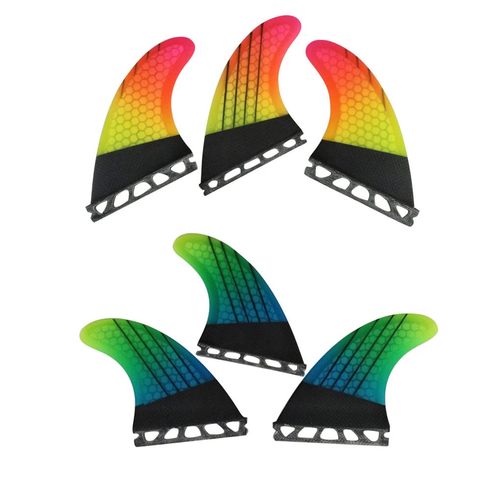 Tri Surf Fins Medium Size UPSURF FUTURE Carbon Fiber Honeycomb Surfboard Fins Blue-Green/Orange-Yellow Gradient Single Tabs Fins