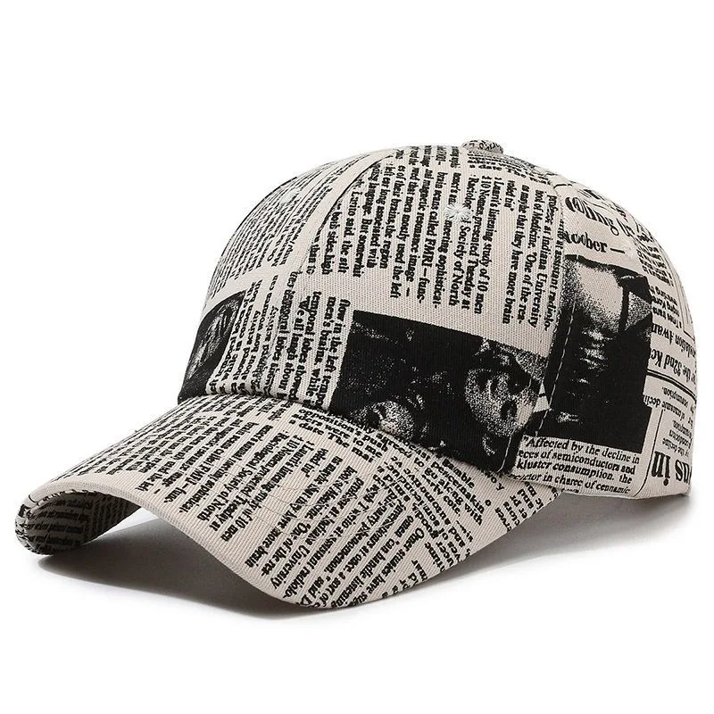 Heißer Verkauf Unisex Casual Graffiti Zeitung Design Baseball Kappe Straße Hip Hop Sonnencreme Outdoor Hut Für Frauen Und Männer – Detail 8