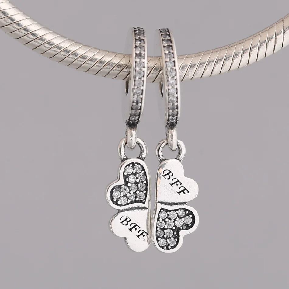 

Silver DIY Jewelry Best Friend Forever Dangle Charm fit Lady Bracelet Bangle Crystal CZ