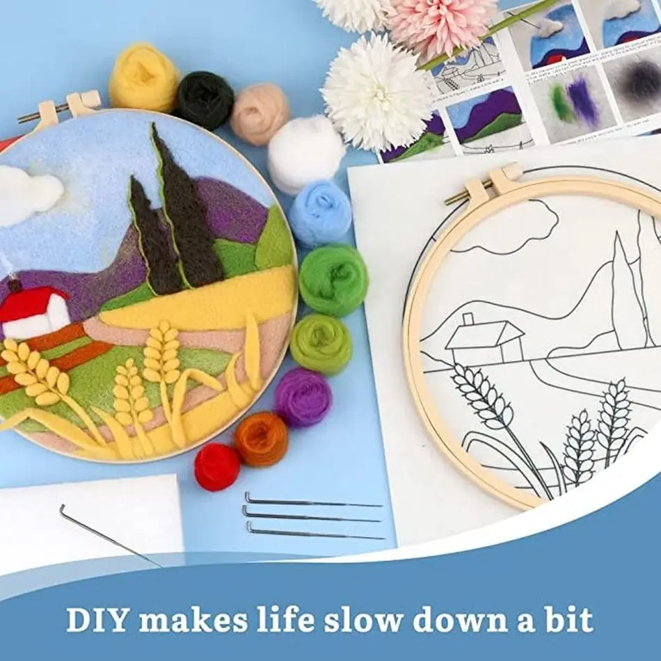 CHENISTORY DIY Wool Felting Painting Embroidery With Frame 20x20cm Needle Wool Painting Picture Handicrafts For Home Decor Gift