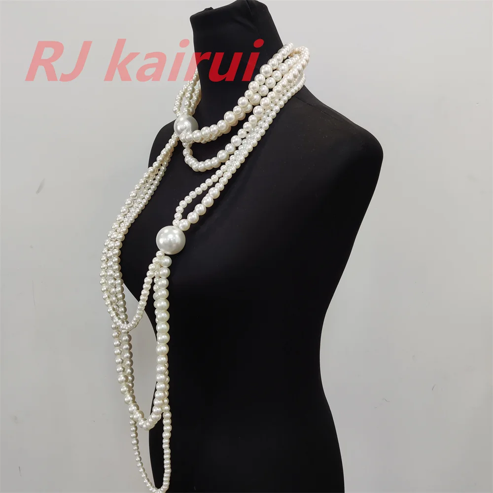 Handmade Imitation Pearl Choker Necklace - Multi Strand Beaded Statement Jewelry - View #7