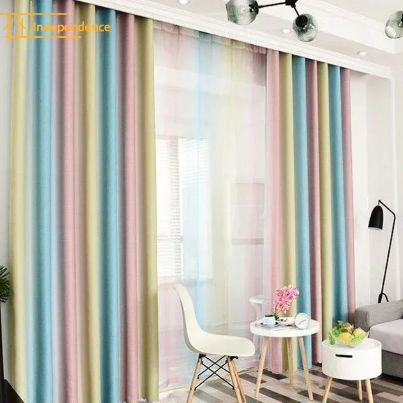 

Цветные вертикальные полосы, постепенно меняющиеся шторы из хлопка и льна для гостиной, спальни, французского окна, балкона, плавающее окно