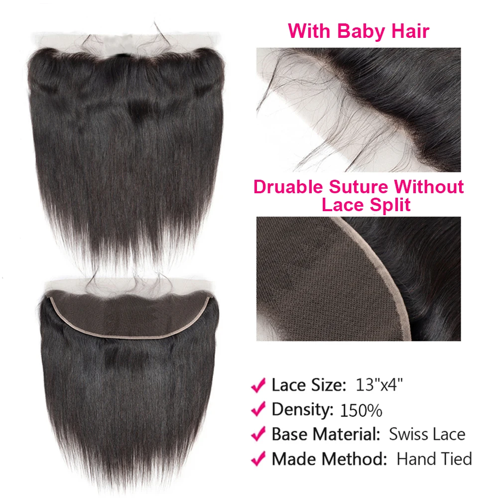 Straight Human Hair Bundles With Frontal Lace Frontal With Bundles Brazilian Hair Weave 3/4 13x4 Remy