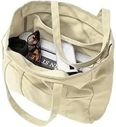Bagelite Extra Large Canvas Tote Bag for Women Men, Utility Work Bag with Zipper, Laptop Bags wit...