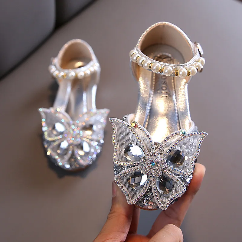 Children's Party Wedding Children Shoes Sequin Lace Bow Kids Shoes Cute Pearl Princess Dance Single Casual Girls Shoe leather shoes mary jane shoes girls shoes girls flats