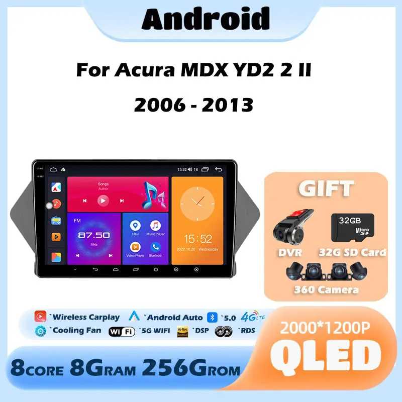 

Android 13 для Acura MDX YD2 2 II 2006-, автомобильное радио, мультимедийный плеер, GPS-навигация, стерео, Wi-Fi, BT, Carplay, автомобильный DVD