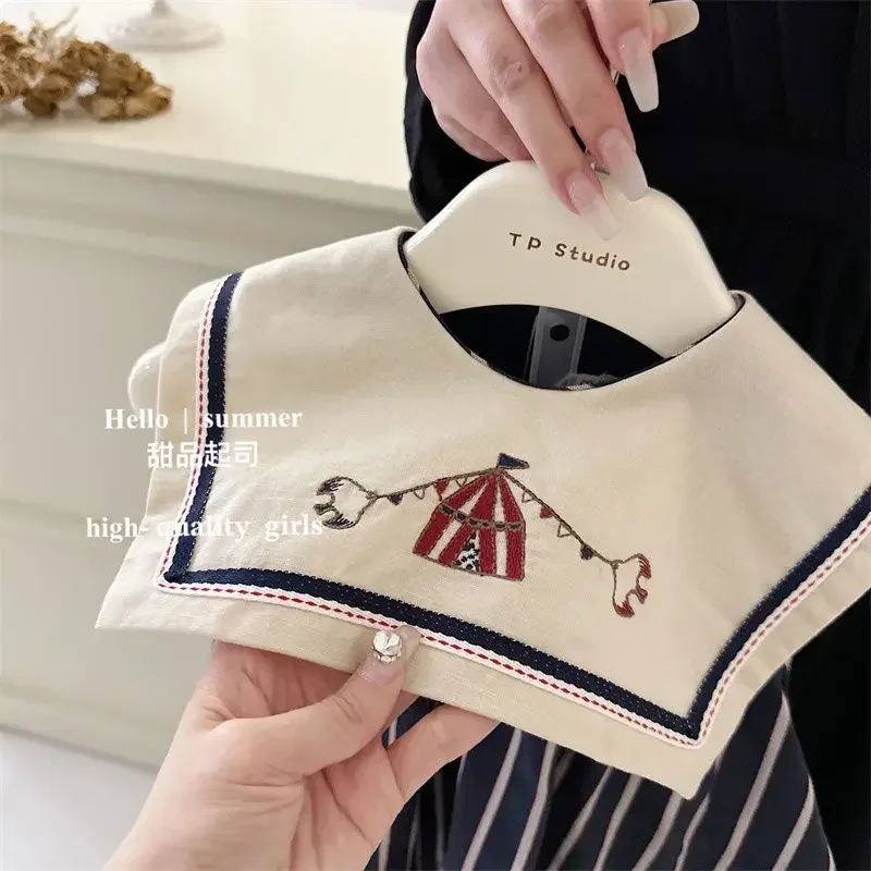 Children's Summer Pure Cotton Dress Sleeveless Big Neck Embroidered Stripe Casual Dress for Girls