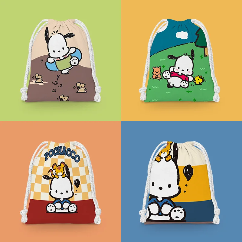 

Sanrio Drawstring Bag Bundle Pocket Anime Kawaii Pochacco Cute Student Cosmetics Sundries Storage Toiletry Kit Cloth Bags Girls