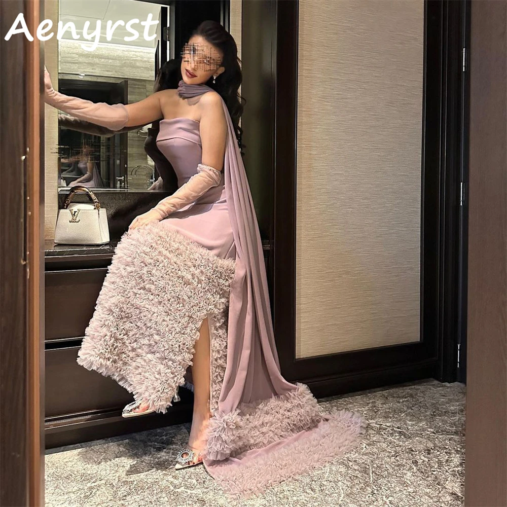 

Aenyrst Saudi Arabia Strapless Ruffles Prom Dresses Mermaid With Scarf Evening Gowns Ankle-Length Formal Party Dress For Women