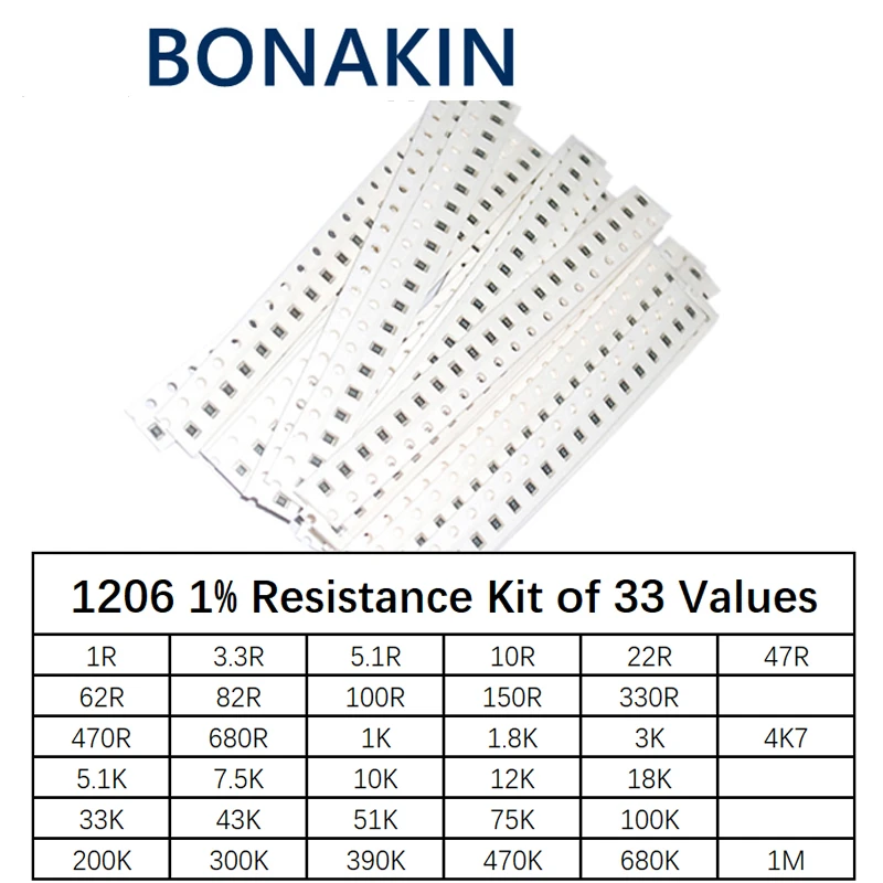 1206 SMD Resistor Kit Assorted Kit 1ohm-1M ohm 1% 33valuesX 20pcs=660pcs Sample Kit 660pcs lot 0805 1ohm 1m ohm 5% smd resistor kit smd assorted kit 33valuesx 20pcs 660pcs sample kit resistance set