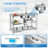 Kitchen Commercial Sink with 2 Bowls 2 Compartment Utility Sink with 2 Drainer & 2 Shelves 304 Stainless Steel 1