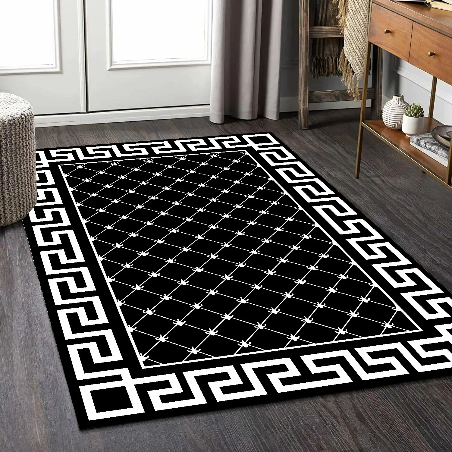 Luxury Carpet for Living Room Modern Black White Geometric Non-slip Lounge Soft Rugs Decoration Home Bedroom Floor Door Mat 2