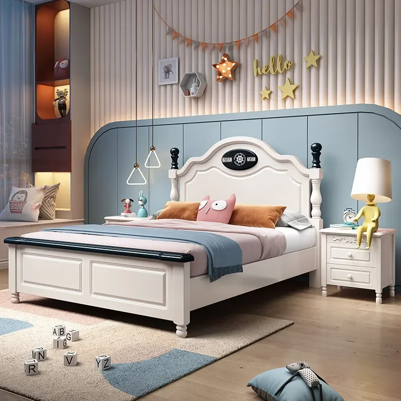 Letto singolo per bambini da 1,5 m in legno massello, stile americano moderno e semplice, per cameretta, letto da principessa per bambina da 1,2 m - immagine 3
