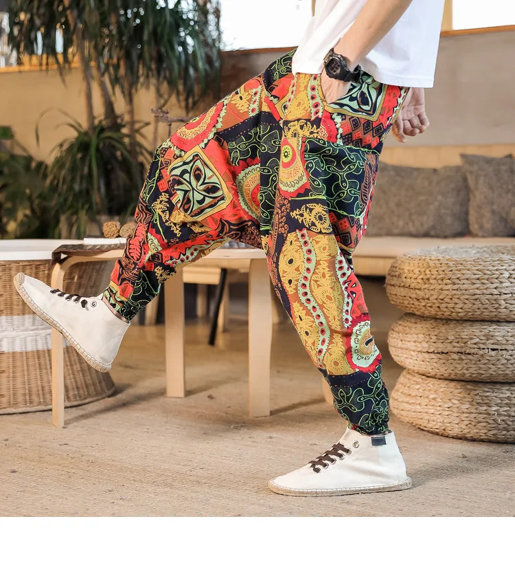 2022 Summer Mens Baggy Cross Pants Men Women Hip-hop Print Wide Leg Pants Male Casual Vintage Long Trousers mens harem joggers