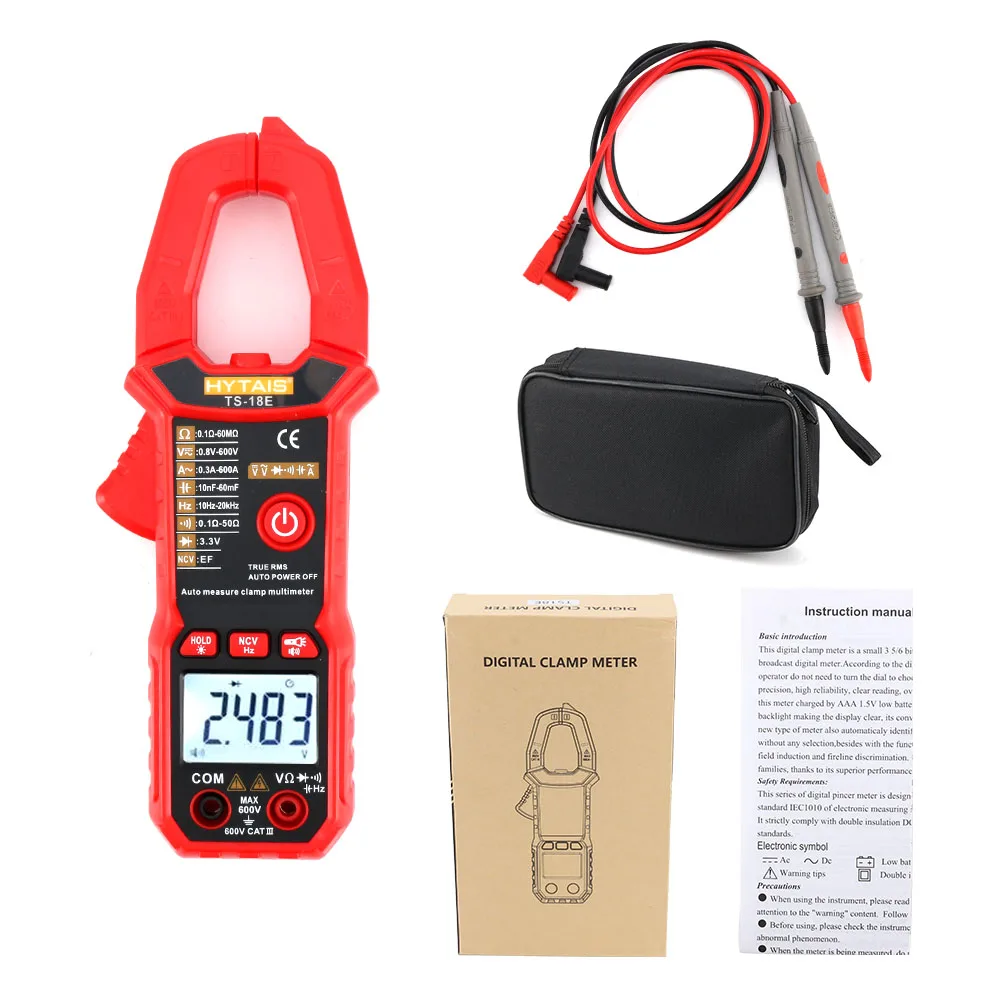6000 Counts Digital Clamp Multimeter TS18E True RMS AC DC Voltage Resistance Capacitance Frequency APO Gauge Tester Meter