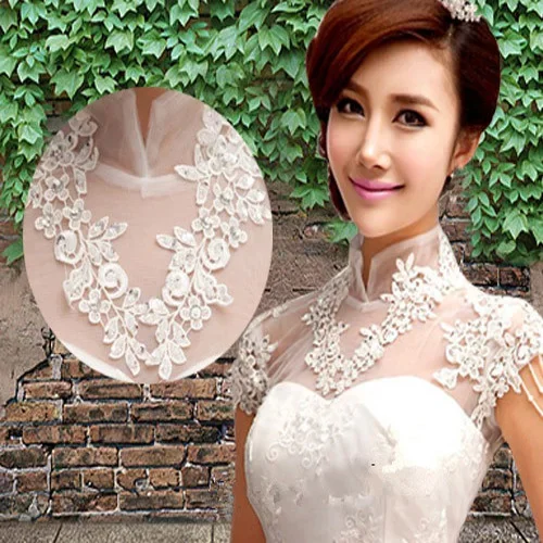 4 Pieces/2 Pairs 15 Colors Available Beautiful Fabric Venise Sewing Lace Applique Lace Collar Trim 25X9cm DIY Craft-ZC