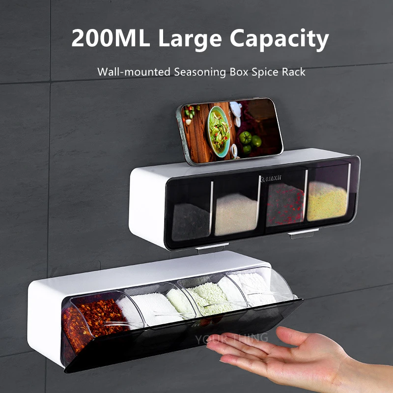 

Kitchen Storage Wall-mounted Seasoning Box With Jar Spice Storage Rack Sugar Bowl for Kitchen Gadget Spice Box Organizer Tools