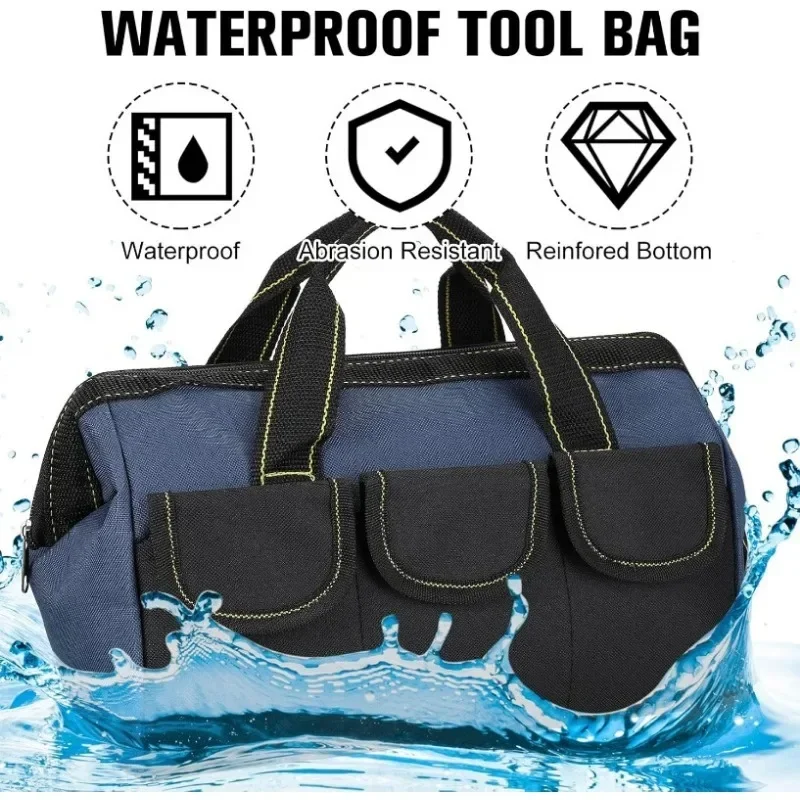 Tool Bag for Men, Heavy Duty Tool Bag Wide Mouth Tool Tote for Various Tools, Electrician Mechanic (Blue, Red, Yellow, 13 Inch) 4