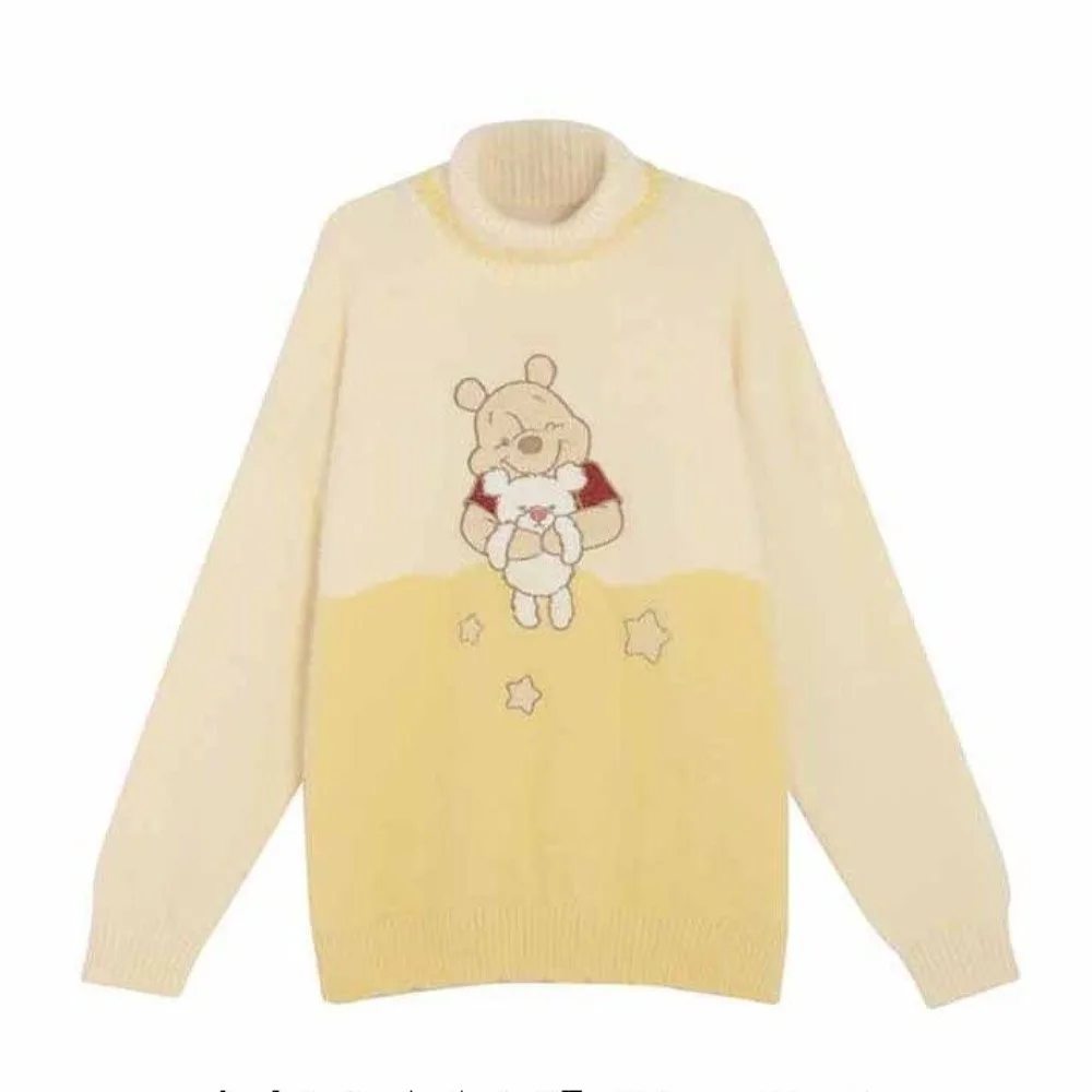 

Fashion interesting bear jacquard high neck jumper female autumn and winter college wind loose lazy style Harajuku knitwear tops