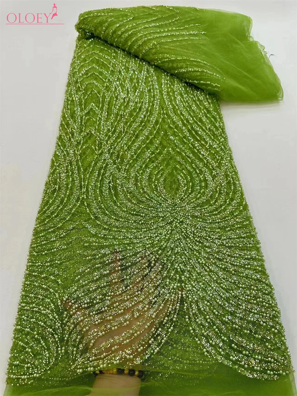 

Fashion Luxury French Embroidery Beaded Lace Fabric African Nigerian With Sequins Fabric For Wedding Dress JX