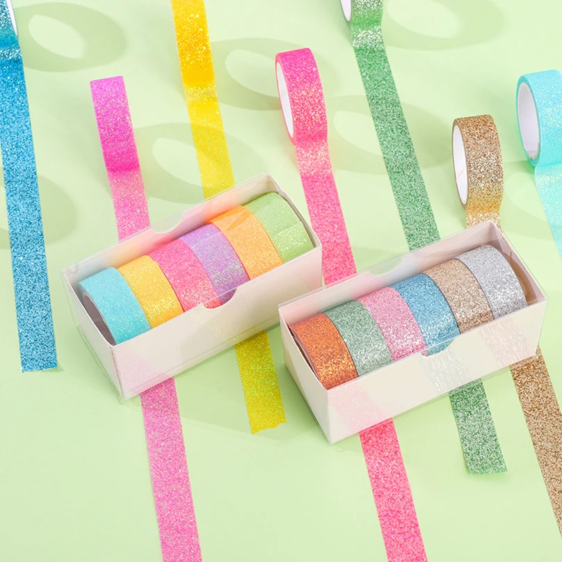 6Pcs Glitter Washi Tape Scrapbooking Supplies Washitape Cinta Adhesiva Decorativa Diary Decoration School Supplies Masking Tape 2