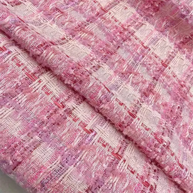 Autumn Classic Pink Woven Tweed Fabric, Handmade DIY Sewing Solid Color Fabric Material for Clothes Grid Designer By The Meter