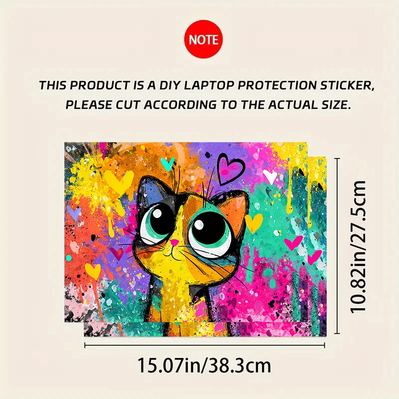 2개입 고양이 패턴 PVC 노트북 케이스 스티커, 컬러 배경, 스크래치 방지 DIY 아트 케이스 (HP, Dell, Lenovo, Apple 호환)