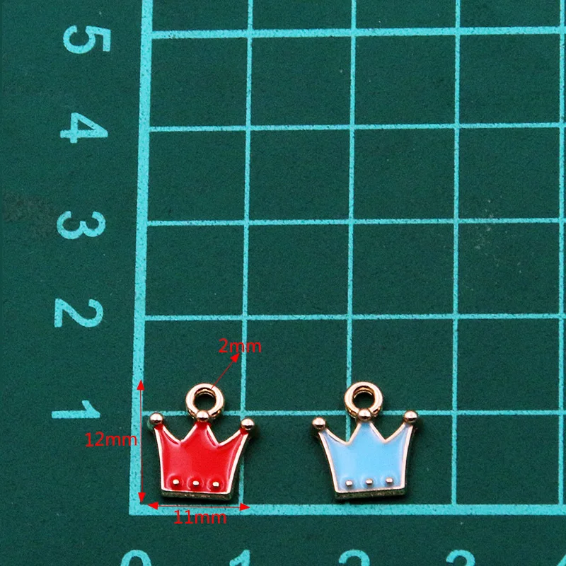 30PCS 11*12mm 8 Color Alloy Metal Drop Oil Small Crown Charms KC Gold Pendant For DIY Bracelet Necklace Jewelry Making